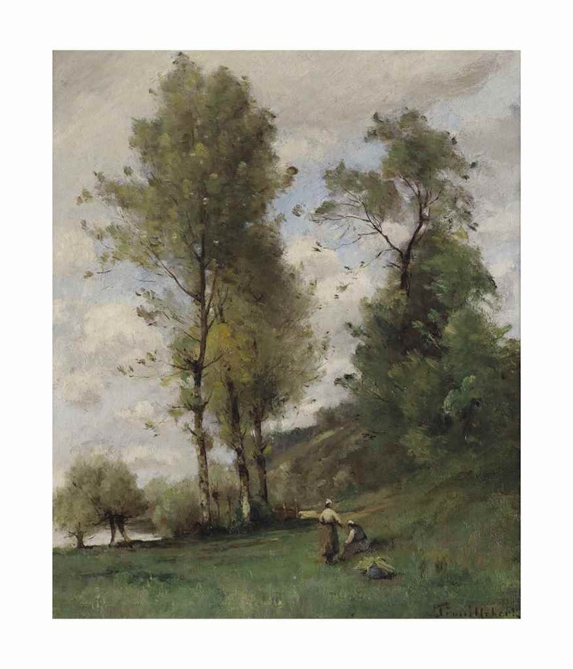 Farmers near a stream by Paul Désiré Trouillebert