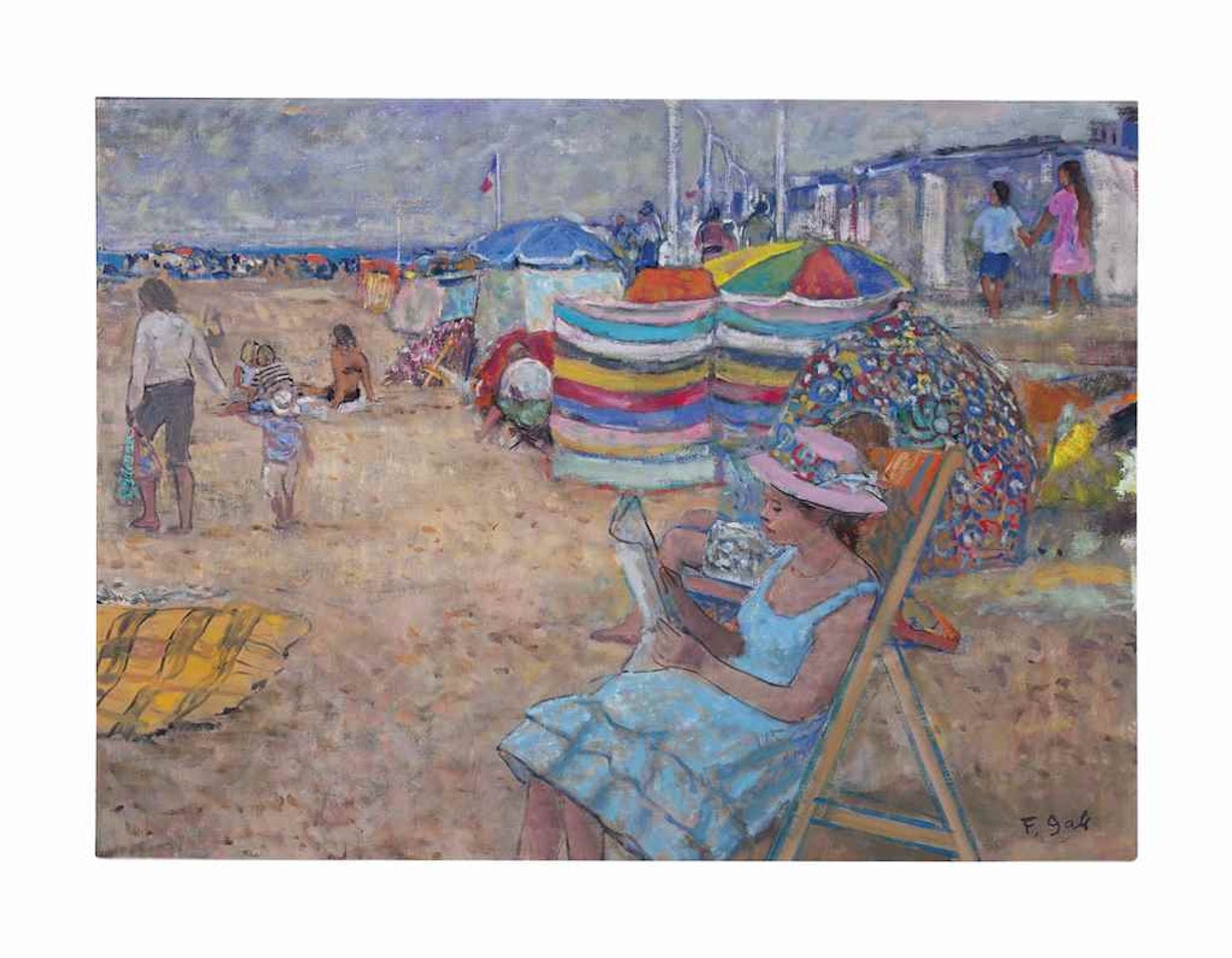 Eugénie lit le journal, plage de Cabourg by François Gall