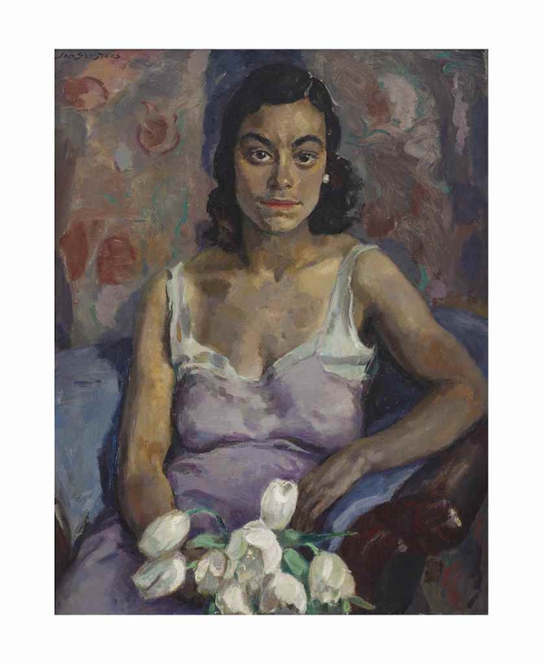 Seated woman with white tulips by Jan Sluyters