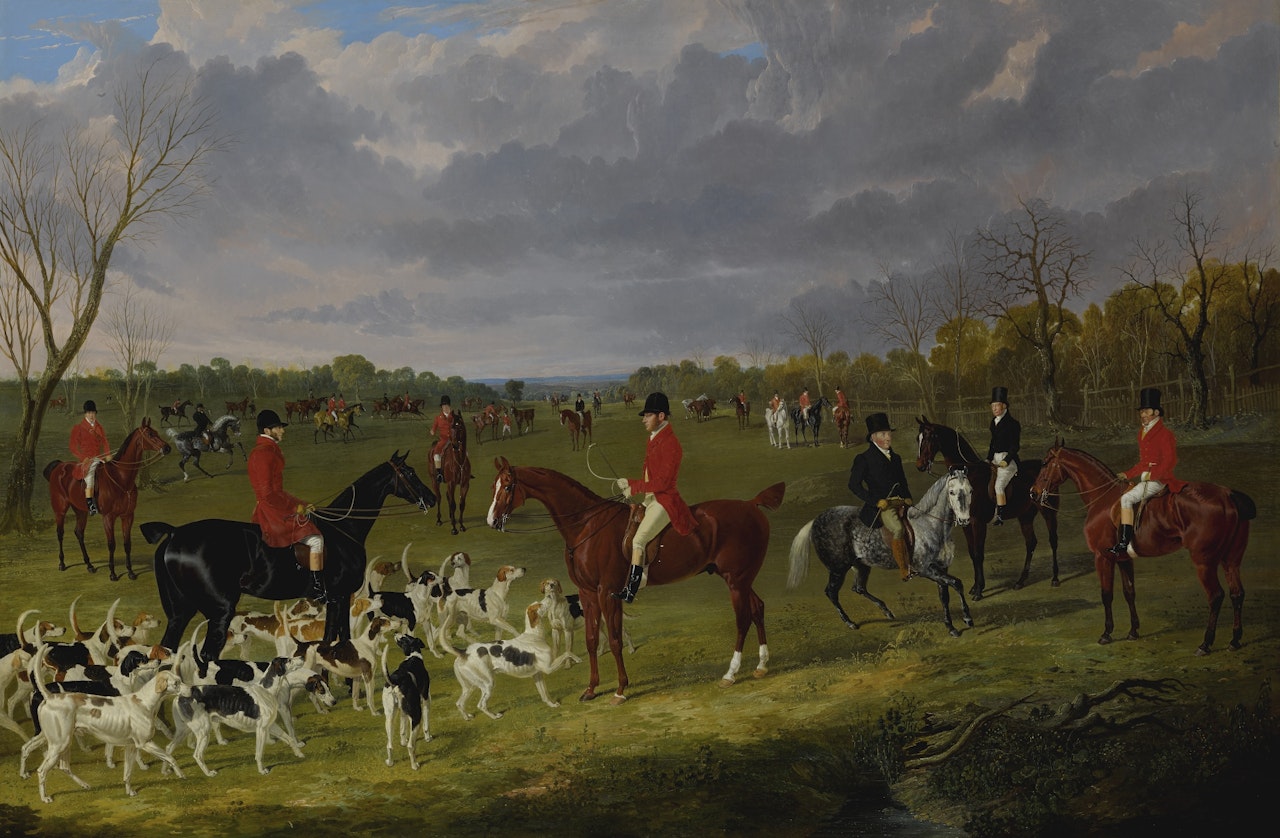 THE MEET OF THE EAST SUFFOLK HOUNDS AT CHIPPENHAM PARK WITH GEORGE MURE OF HERRINGSWELL, M.F.H,  AND WILLIAM ROSE, HUNTSMAN by John Frederick Herring