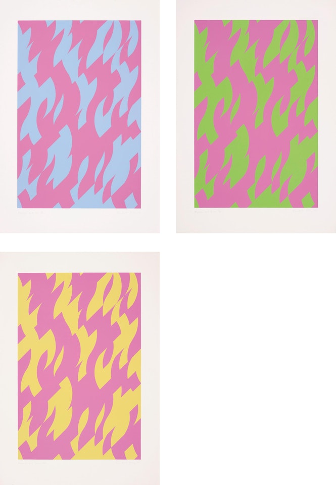 Magenta and Blue; Magenta and Green; and Magenta and Yellow by Bridget Riley