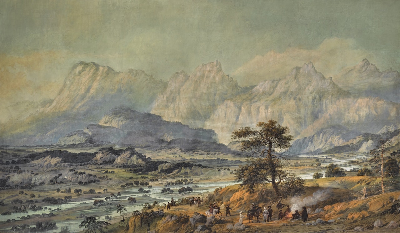VIEW OF THE CAUCASUS WITH THE TEREK RIVER  by Carlo Bossoli