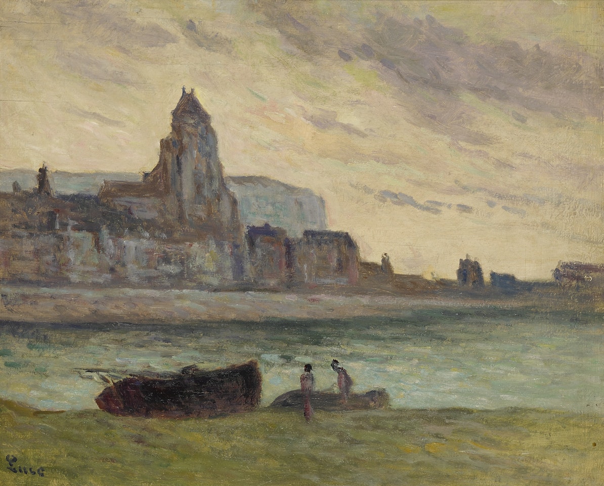 LE TRÉPORT, BARQUES ÉCHOUÉES DEVANT L'ÉGLISE by Maximilien Luce