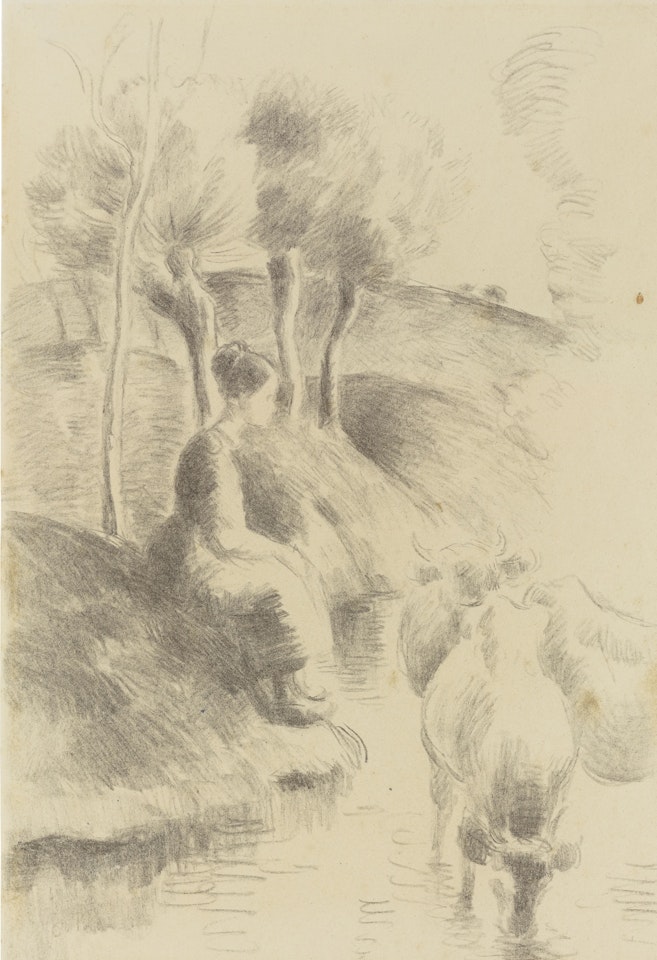 ÉTUDE POUR VACHÈRE AU BORD DE L'EAU by Camille Pissarro