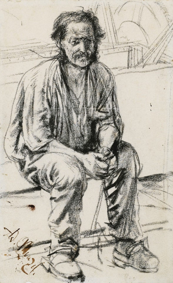 YOUNG SEATED WORKER by Adolph Menzel