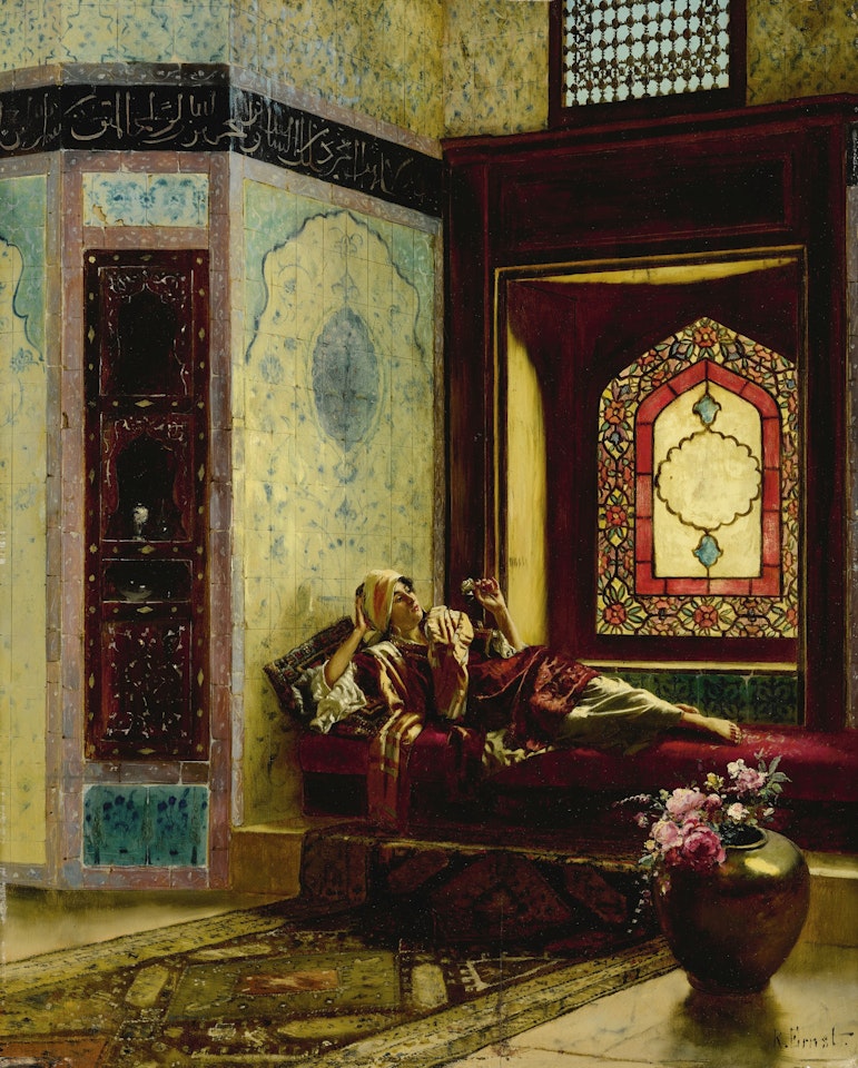 LANGUOROUS ORIENTAL LADY WITH A ROSE by Rudolf Ernst
