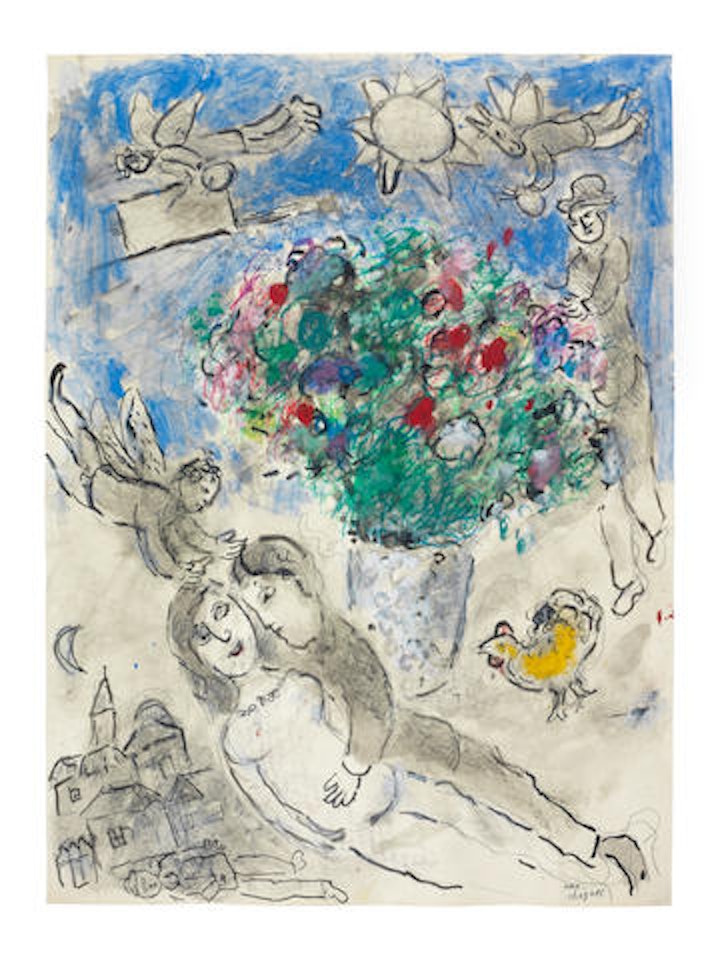 Repos au bouquet de fleurs by Marc Chagall