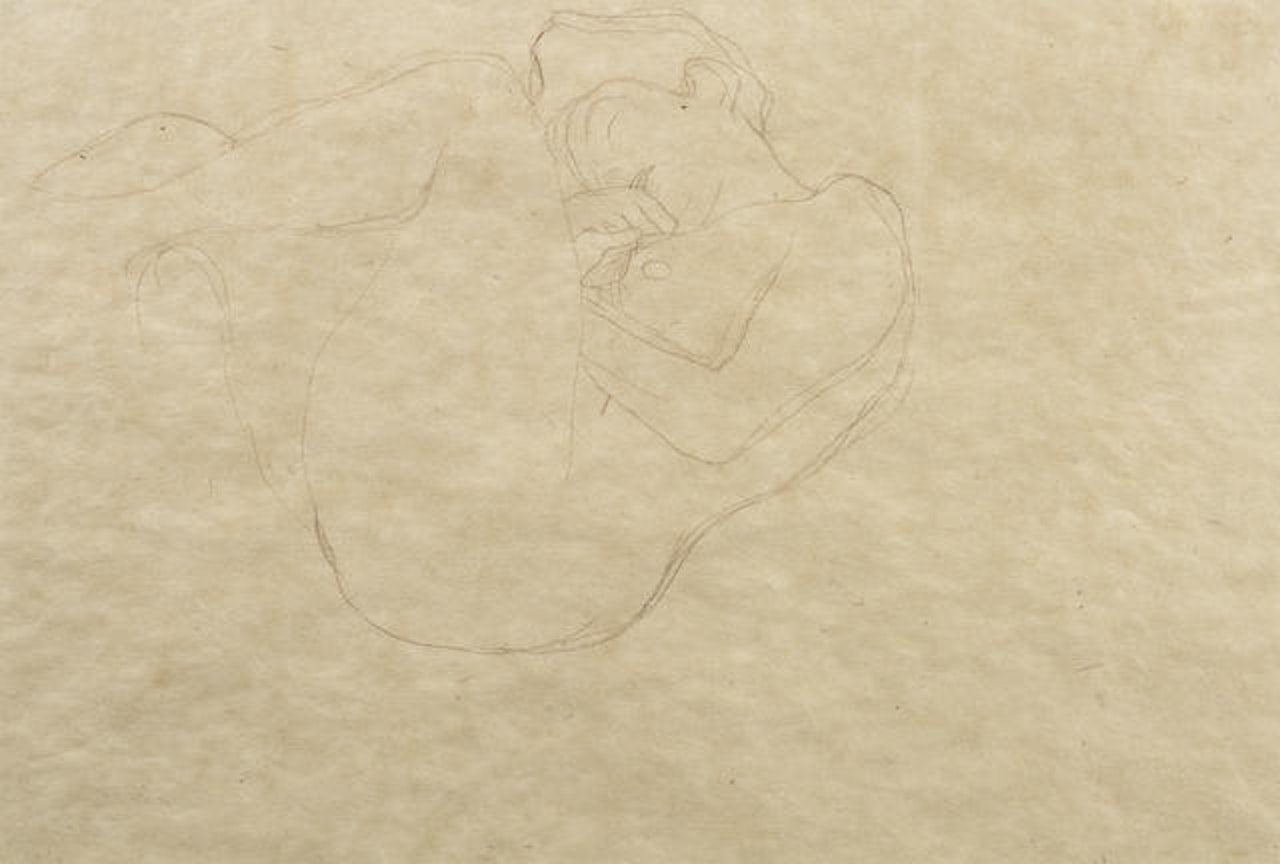 Zurückgelehnt liegender Frauenakt nach links by Gustav Klimt
