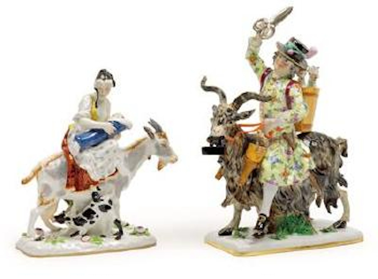 A tailor couple mounted on two goats by Johann Joachim Kändler