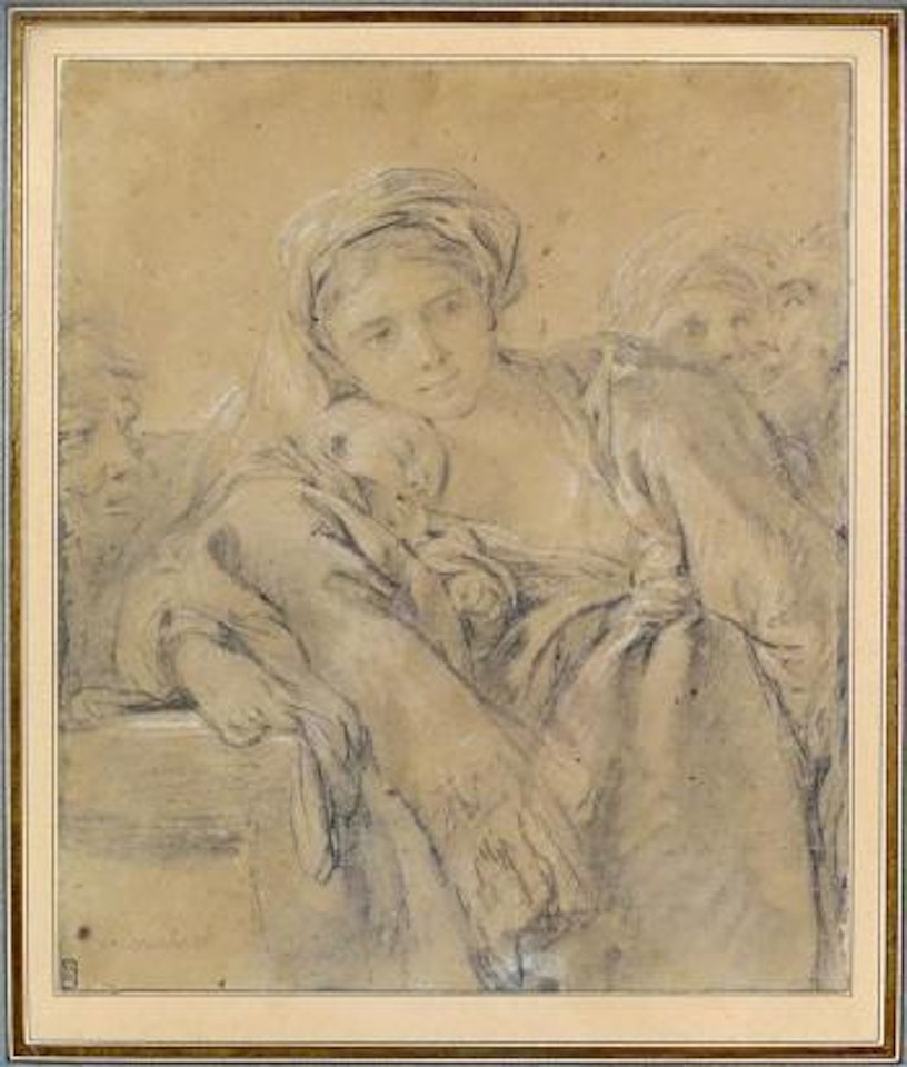 Femme et son enfant, des personnages à l’arrière-plan by Francois Boucher
