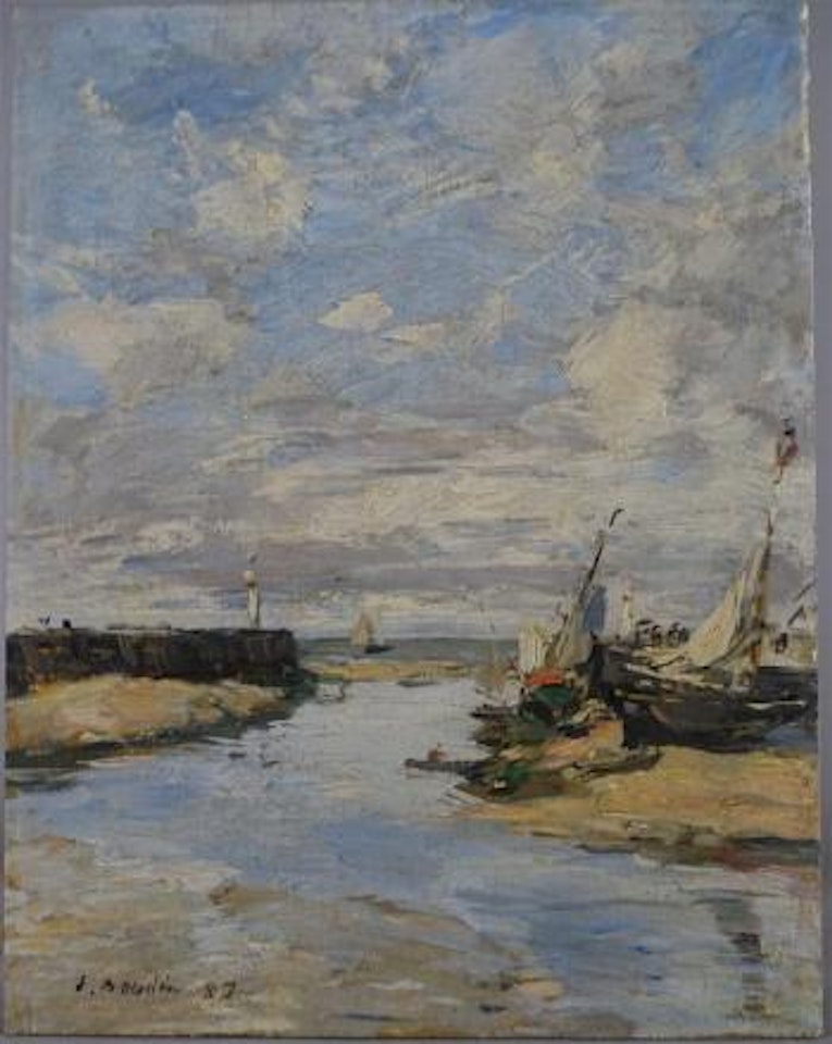 Trouville, la jetée à marée basse by Eugène Boudin