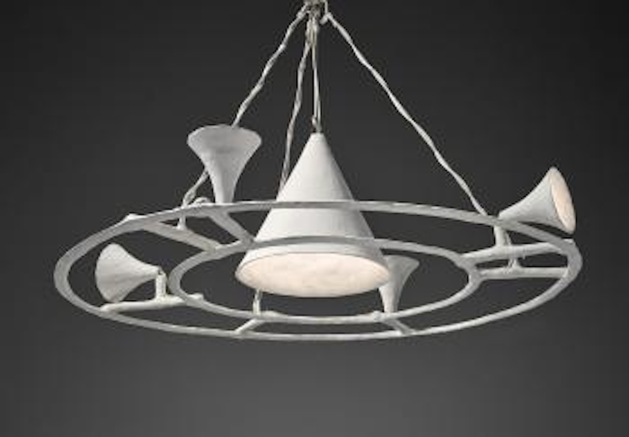 Large conic chandelier with four small cones by Alberto Giacometti