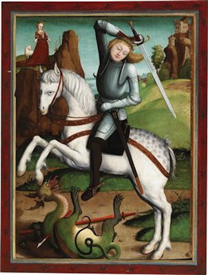 Saint George and the Dragon; and Saint Martin of Tours Dividing his Cloak for a Beggar by German School