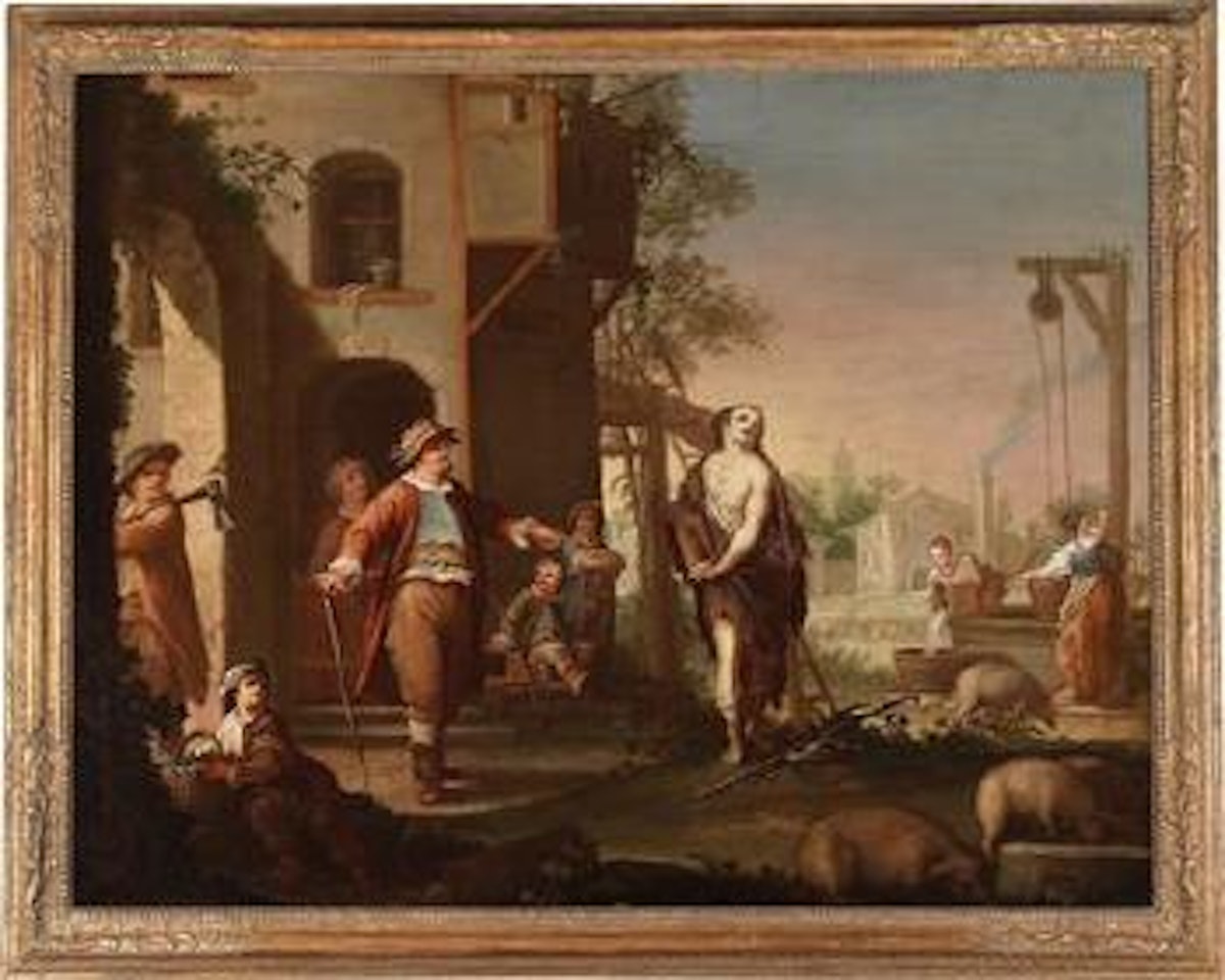 Four scenes from the Parable of the Prodigal Son (Luke 15, 11-32), The Prodigal Son Squanders his Fortune, The Departure of the Prodigal Son, The Prodigal Son Among Swine, The Return of the Prodigal Son by German School