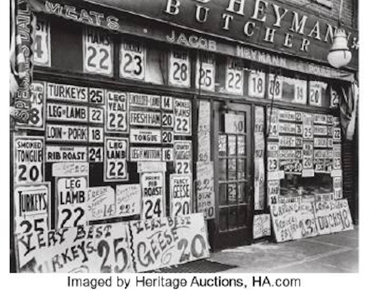 Jacob Heyman Butcher Shop, 345 Sixth Ave., June 13, 1938 ,
1938 by Berenice Abbott
