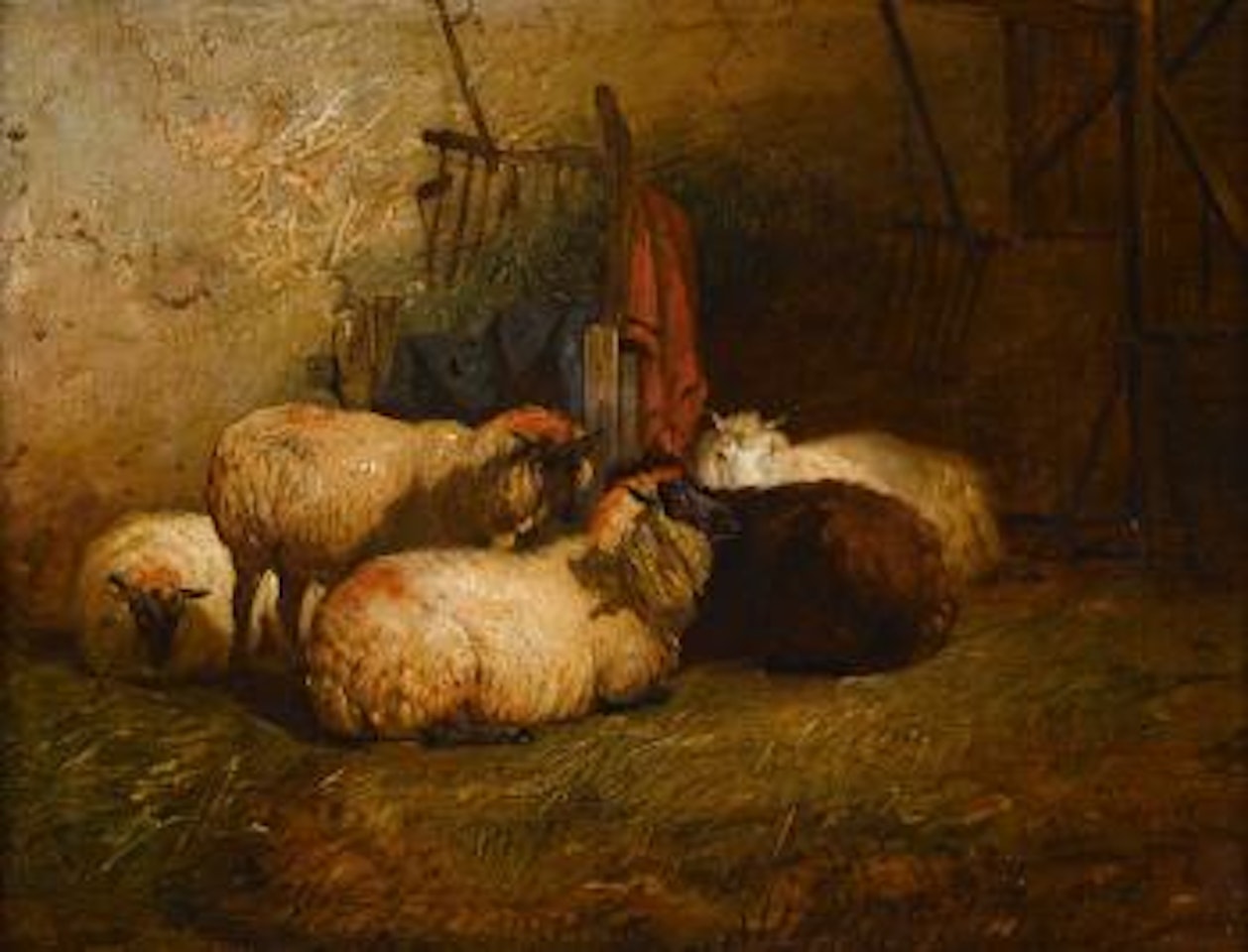 Schafe im Stall by Thomas Sidney Cooper