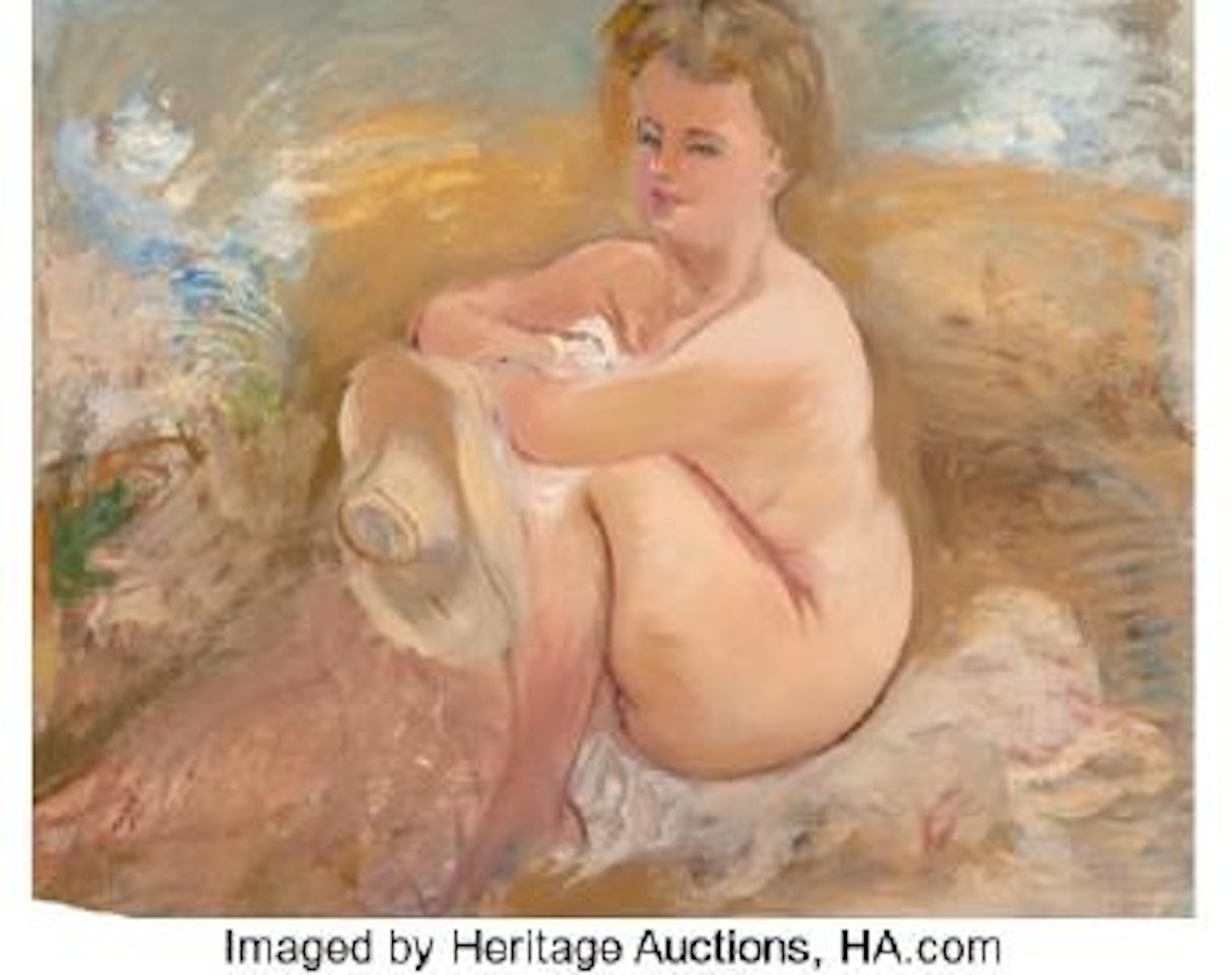 Sitting Nude with Summer Hat by George Grosz