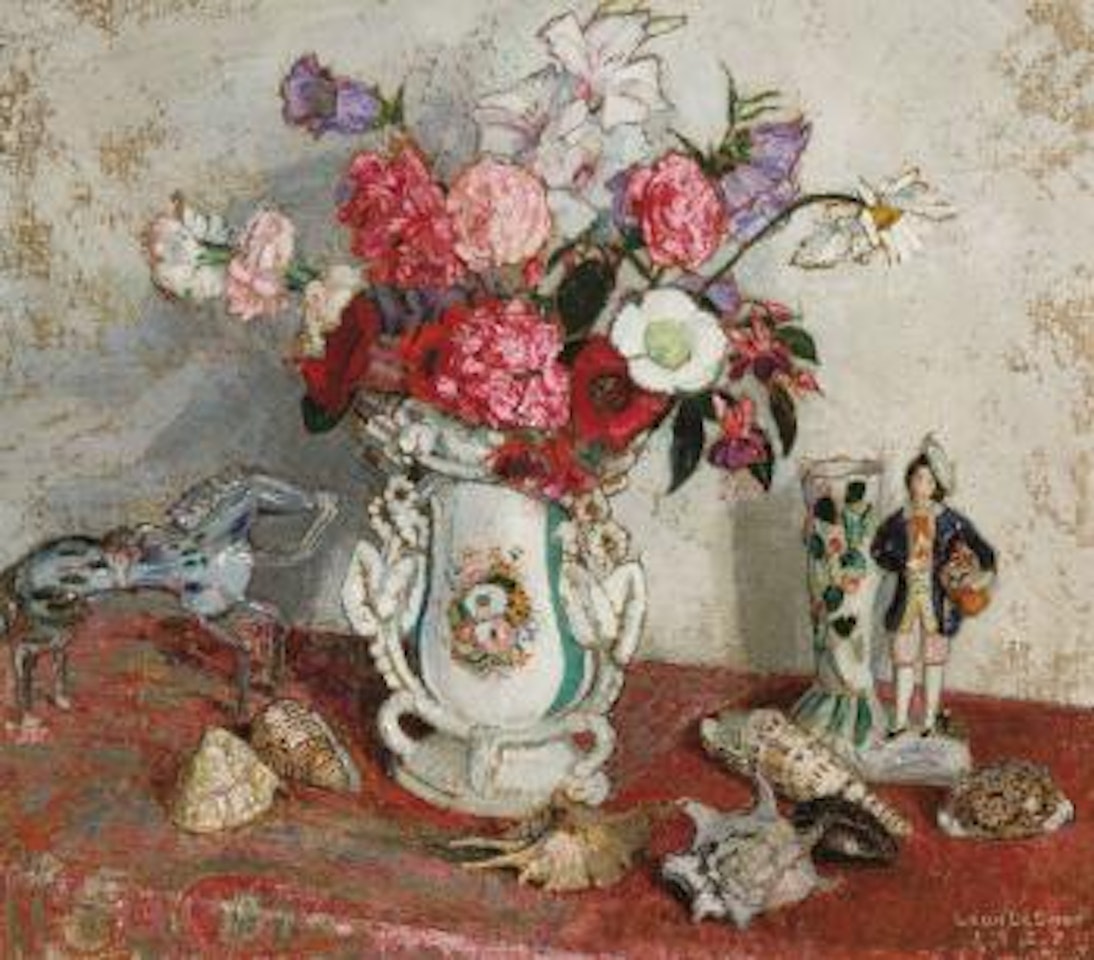 Summer Bouquet in a Porcelain Vase with Shells and Ornaments by Leon de Smet