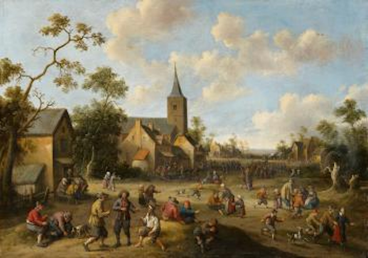 Village street scene by Joost Cornelisz Droochsloot