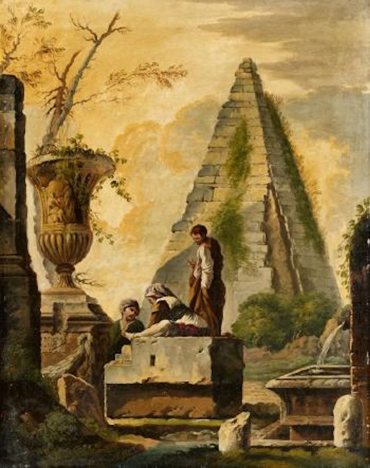 Two architectural Capriccios with ruins and figures by Giovanni Ghisolfi