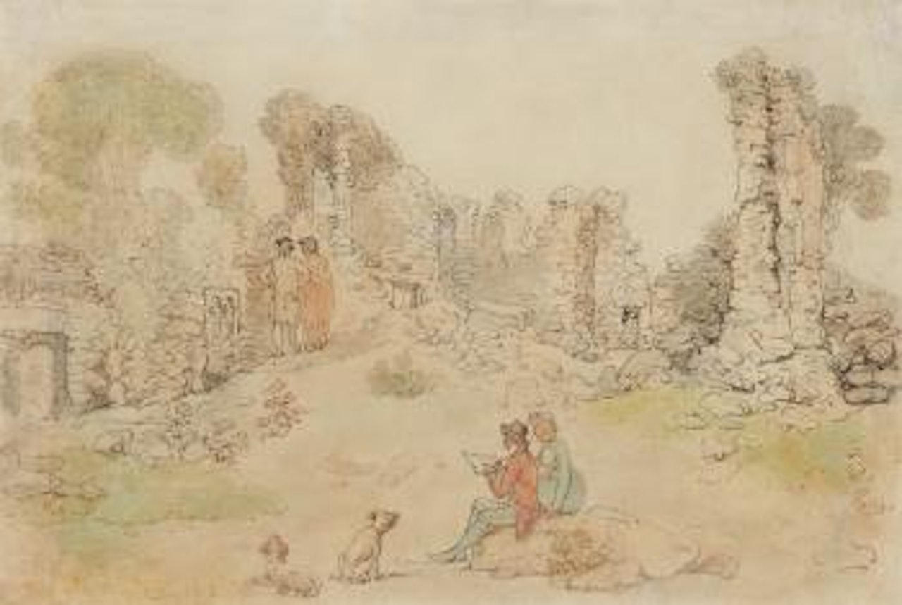 Tourists and an artist amid ruins by Thomas Rowlandson
