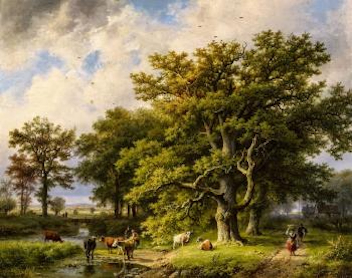 Cattle trough beside a forest by Barend Cornelis Koekkoek