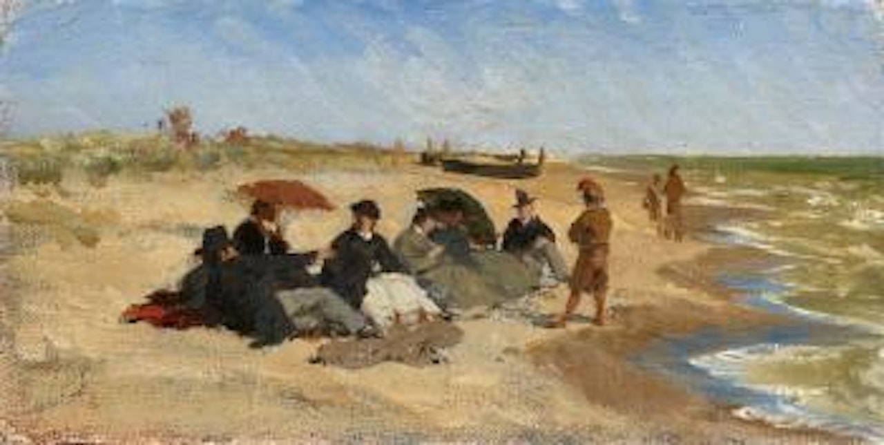 Beach scene in Normandy by French School