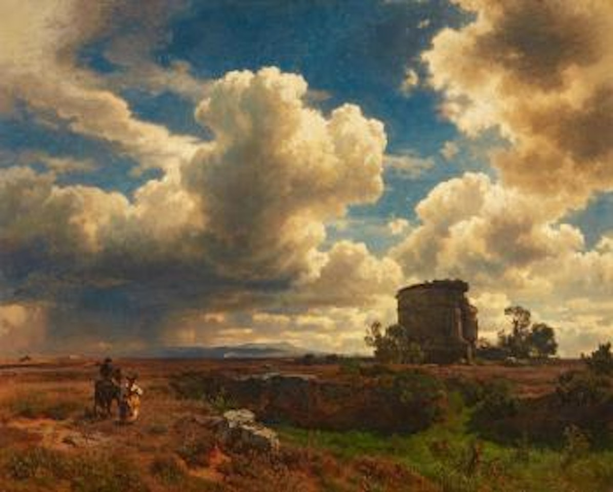Landscape in the Campagna with a gathering storm by Oswald Achenbach