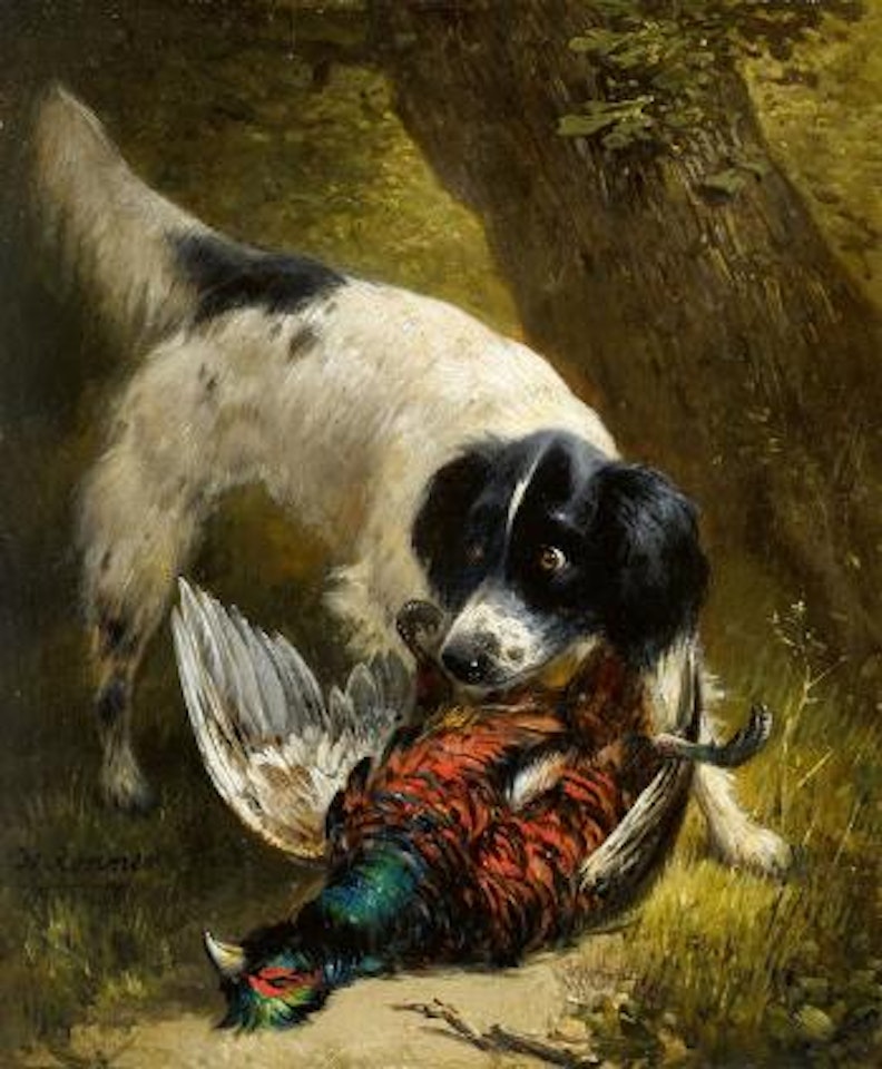 Hunting dog with a pheasant by Henriette Ronner-Knip