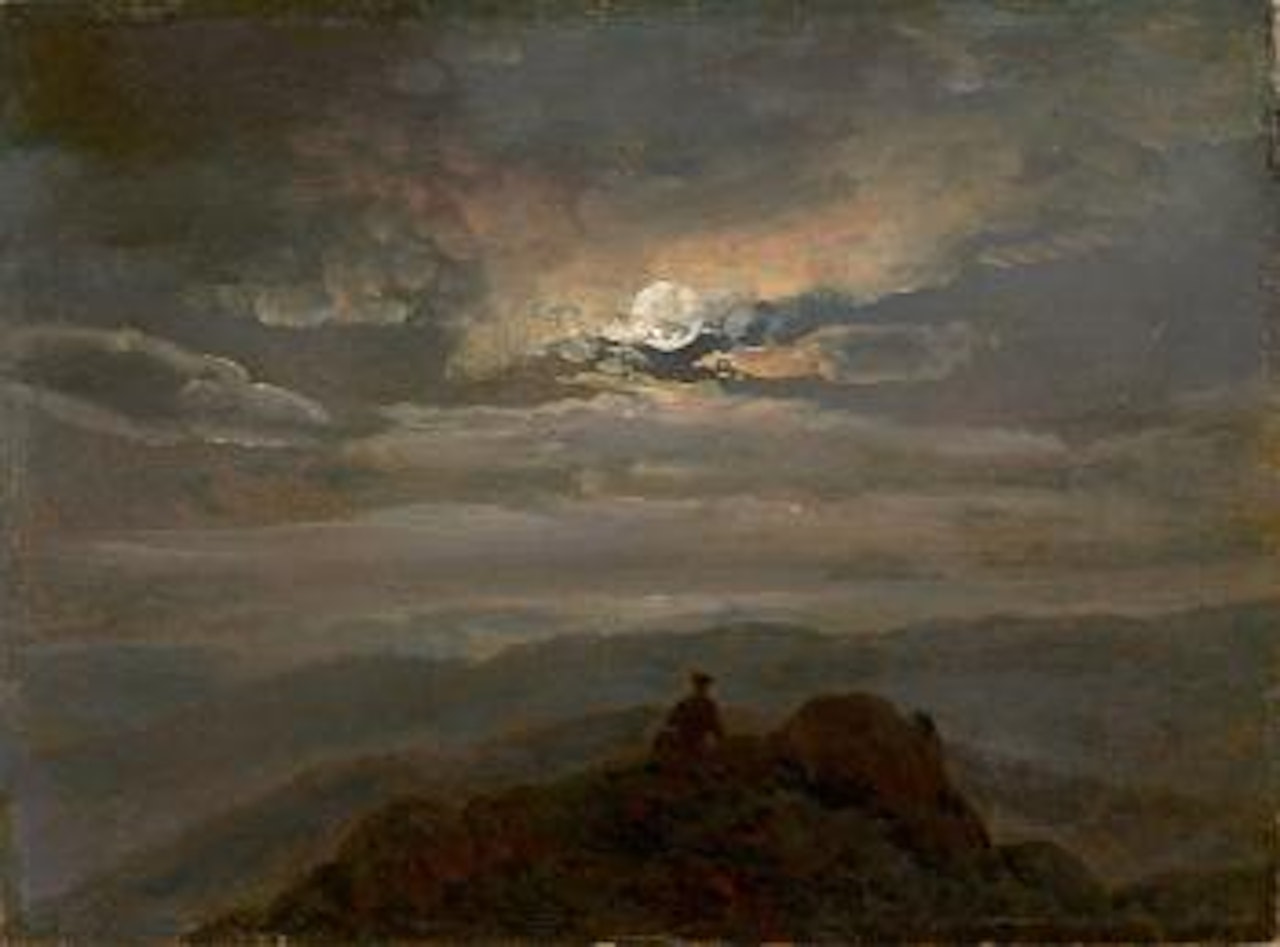 Mondscheinlandschaft (wanderer on a Mountain Top) by Johan Christian Dahl