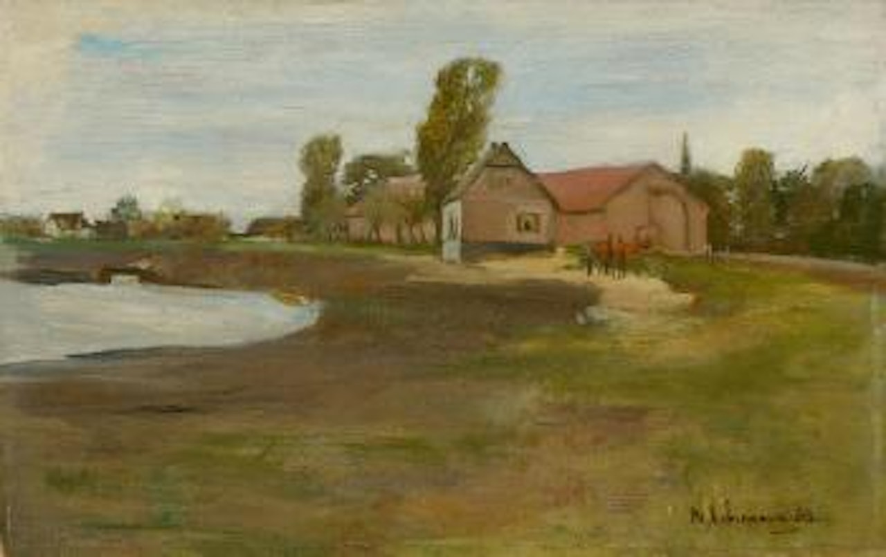 Dorfstraße in Militsch - Landschaft mit Teich by Max Liebermann