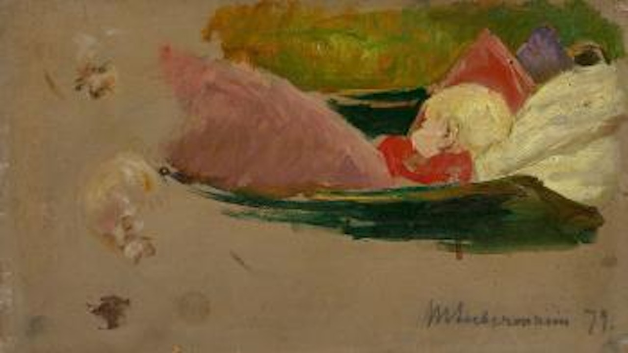Schlafendes Kind im Kinderwagen (studie) by Max Liebermann