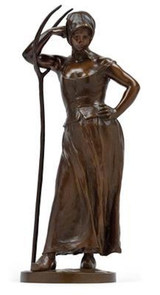 A farmgirl standing with a pitchfork by Alfred Boucher
