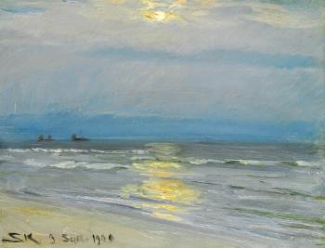 L'heure bleue at Skagen beach, moonlight by Peder Severin Kröyer