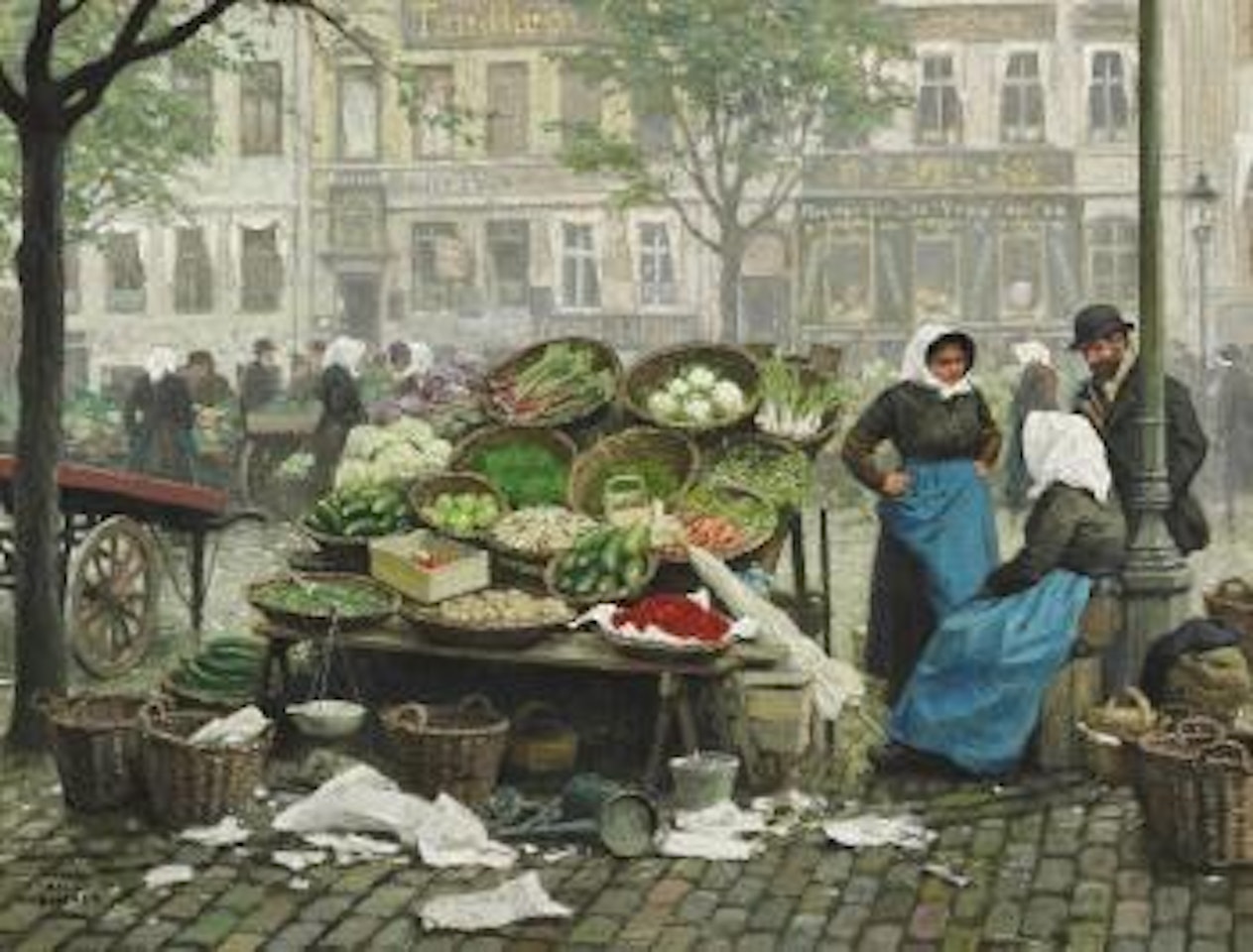 Farmers wives from Amager selling fresh vegetables at Højbro Plads, Copenhagen by Paul Fischer