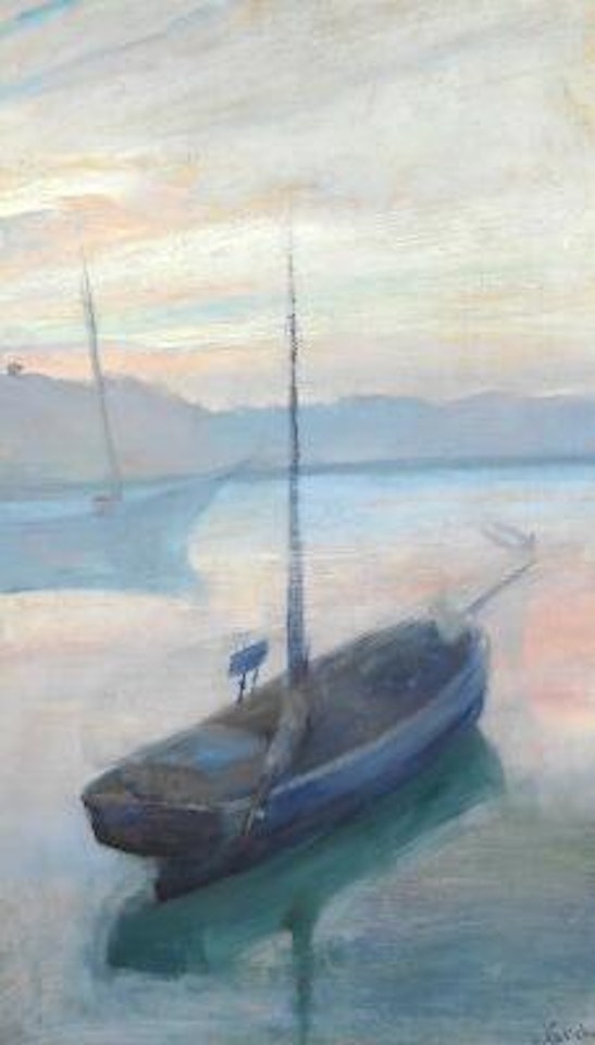 Two fishing boats in a Norwegian fjord by Christian Krohg