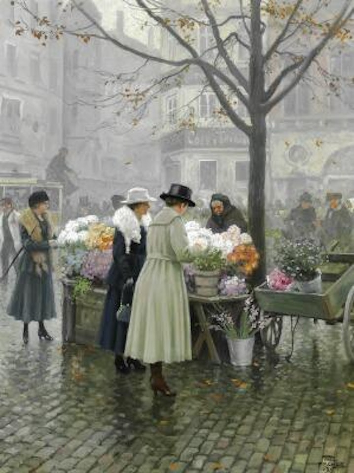 A flower market in Højbro Plads in Copenhagen by Paul Fischer