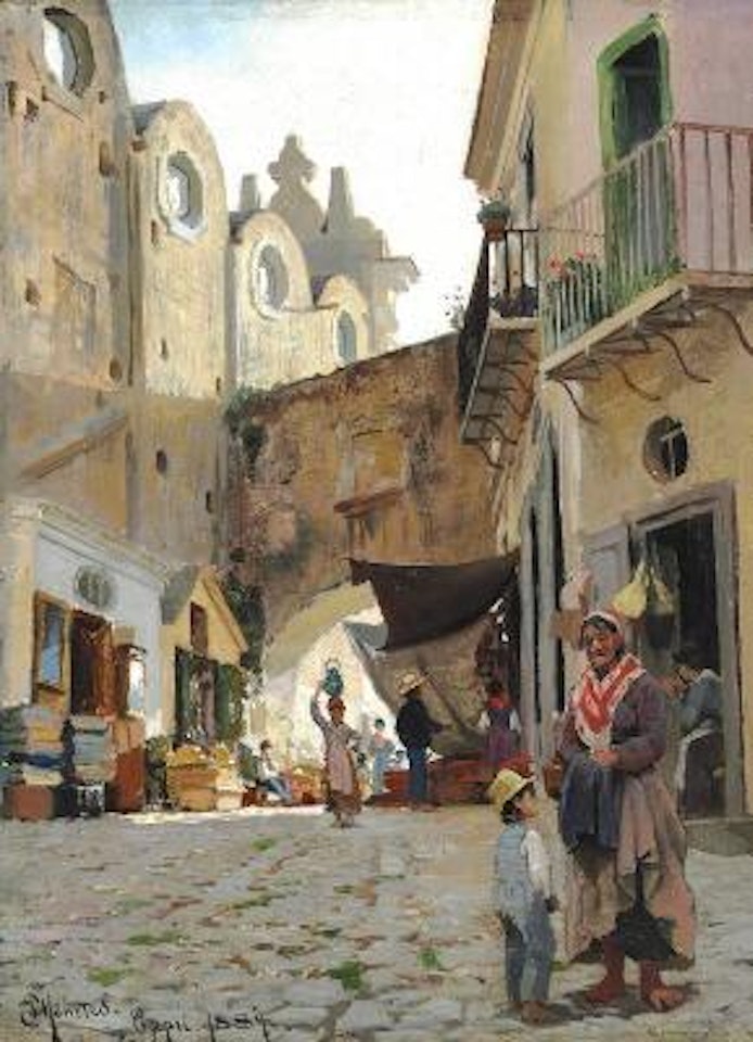 Street scene from Capri by Peder Mork Monsted