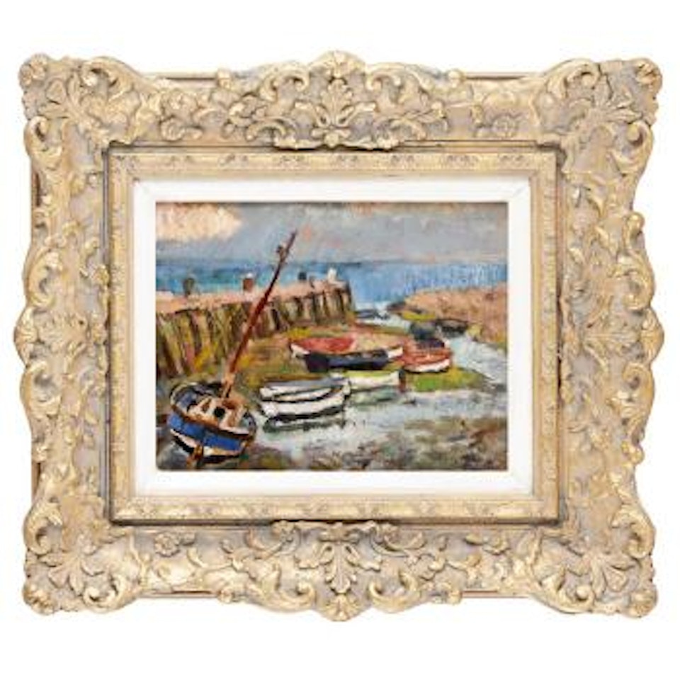 Fishing boats low tide , by George Leslie Hunter