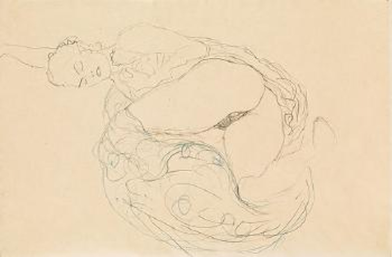 Lying semi-nude with bent left leg ,
1912
-
1913 by Gustav Klimt