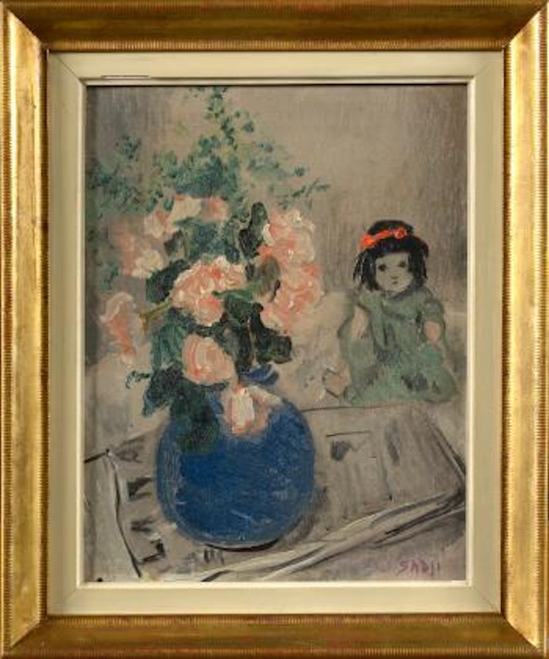 Nature morte aux fleurs et à la poupée chinoise , by Sha Qi