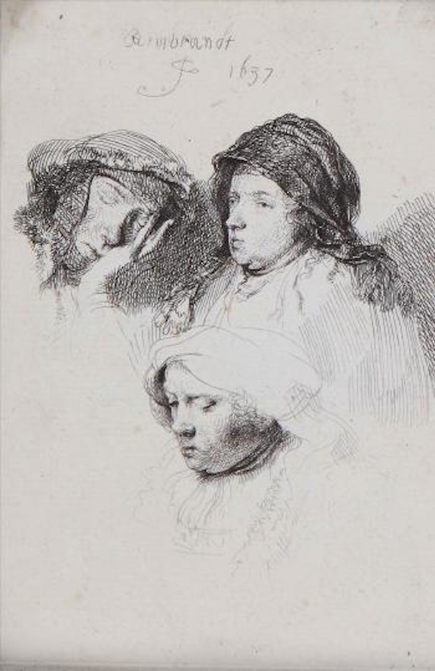 Three heads of women, one asleep ,
1637 by Attributed to Rembrandt Harmensz van Rijn