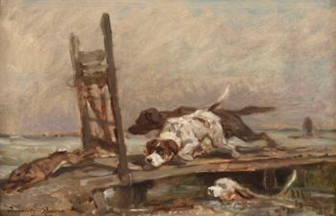 Les Chiens courant après un Lièvre , by Henriette Ronner-Knip