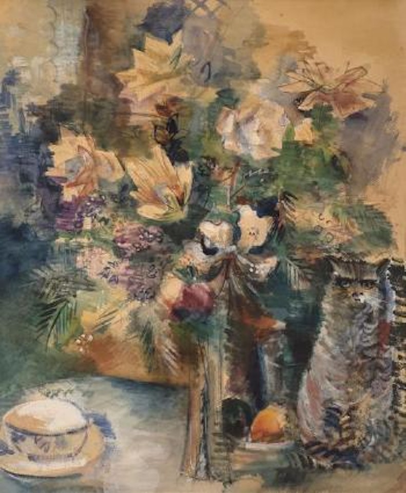 Composition aux fleurs et chat , by Jean Dufy