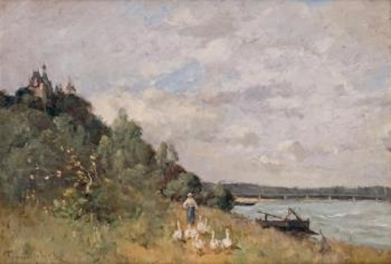 Gardienne d'oies au bord du fleuve , by Paul Désiré Trouillebert