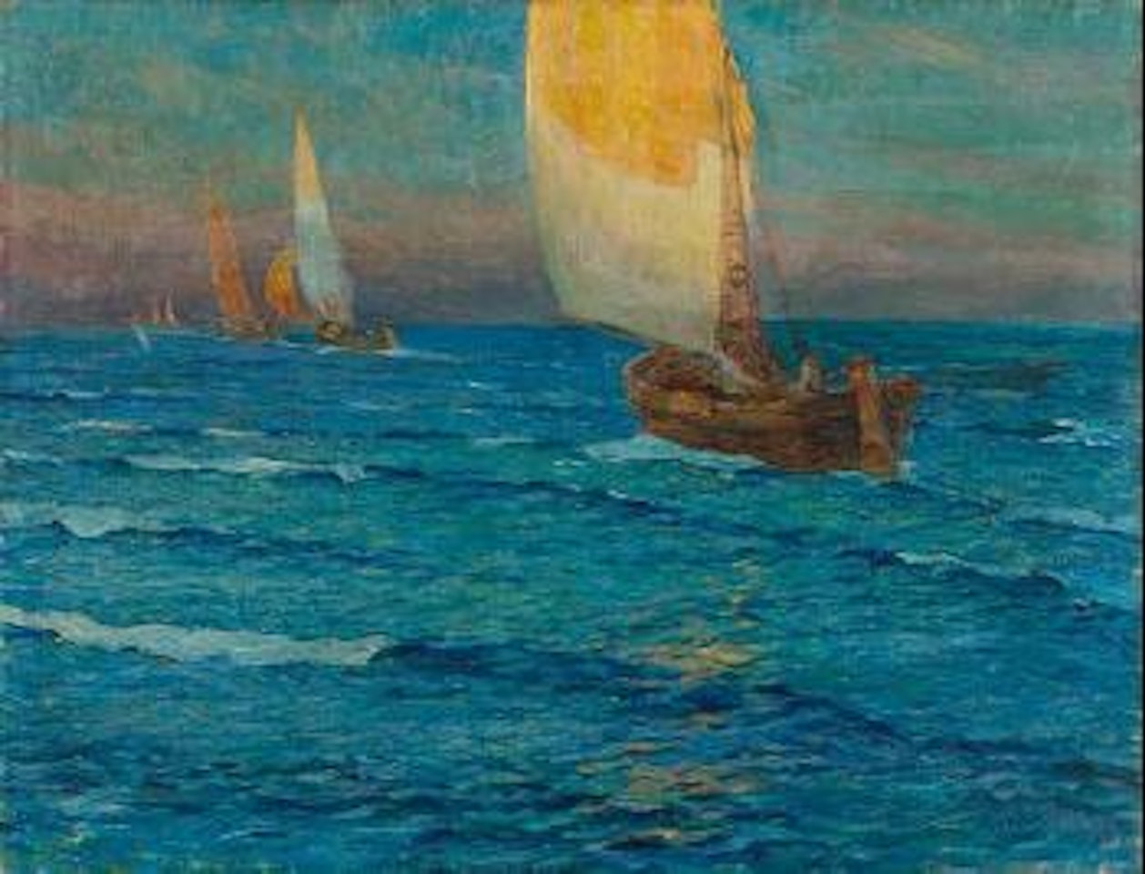 Segelschiffe in Küstennähe , by Ugo Flumiani
