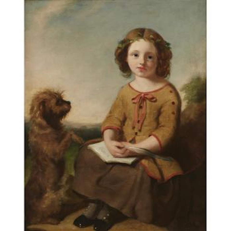 Young girl and her terrier in a landscape , by Richard Ansdell