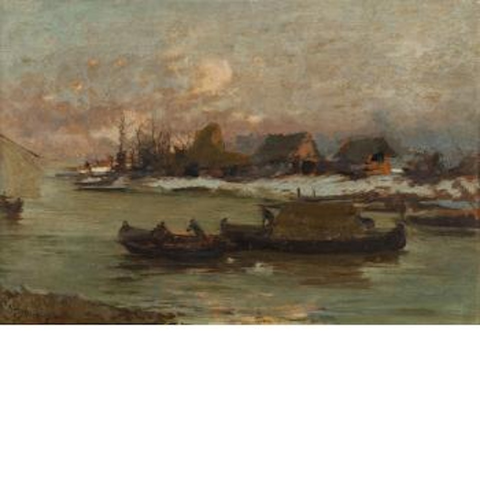 Paesaggio lagunare al tramonto , by Mose Bianchi