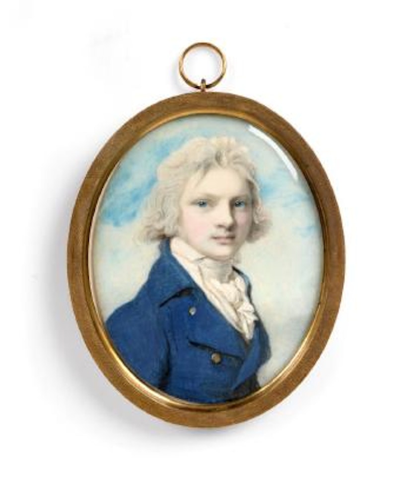 Portrait Miniature of William Joseph Denison, wearing a blue coat, white waistcoat and cravat , by Richard Cosway