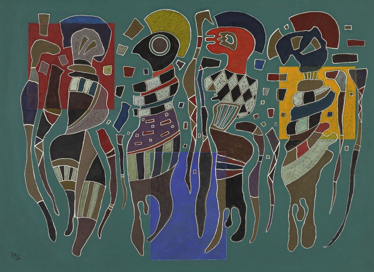 4 FIGUREN AUF 3 QUADRATEN (4 FIGURES ON 3 SQUARES) by Wassily Kandinsky